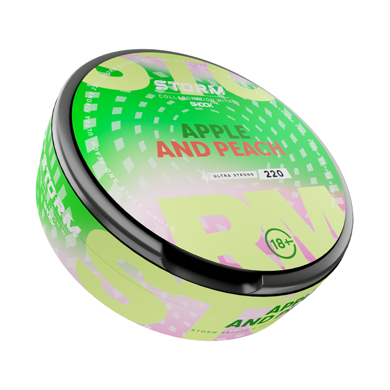 Снюс ШОК Storm Apple and Peach, 220 мг/г, яблоко и персик, slim portion